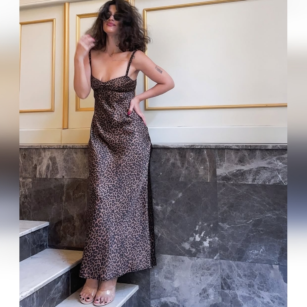 NWT Zara Satin Leopard Animal Print Midi Slip Dress Size S - Picture 2 of 16